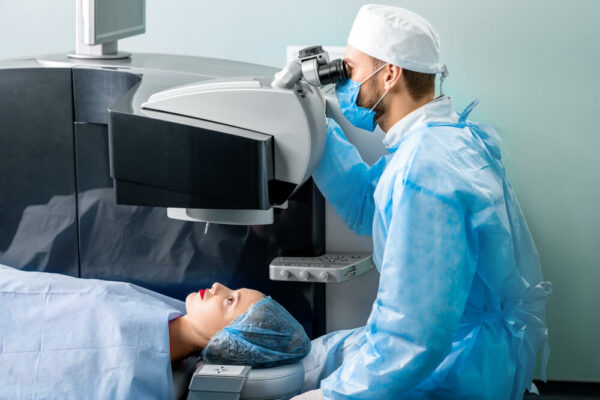 Woman undergoing advanced eye surgery